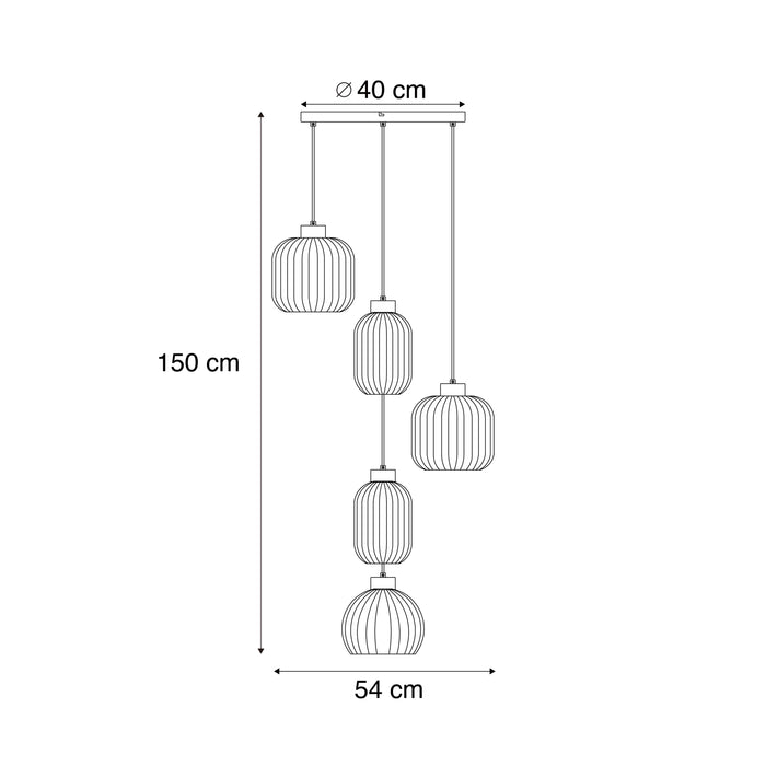 QAZQA Design hanglamp zwart met smoke glas 5-lichts - Ana