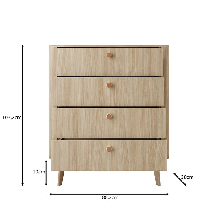 Meubella - Voorne - Ladekast 4 lades - Eiken - 88x38x103 cm