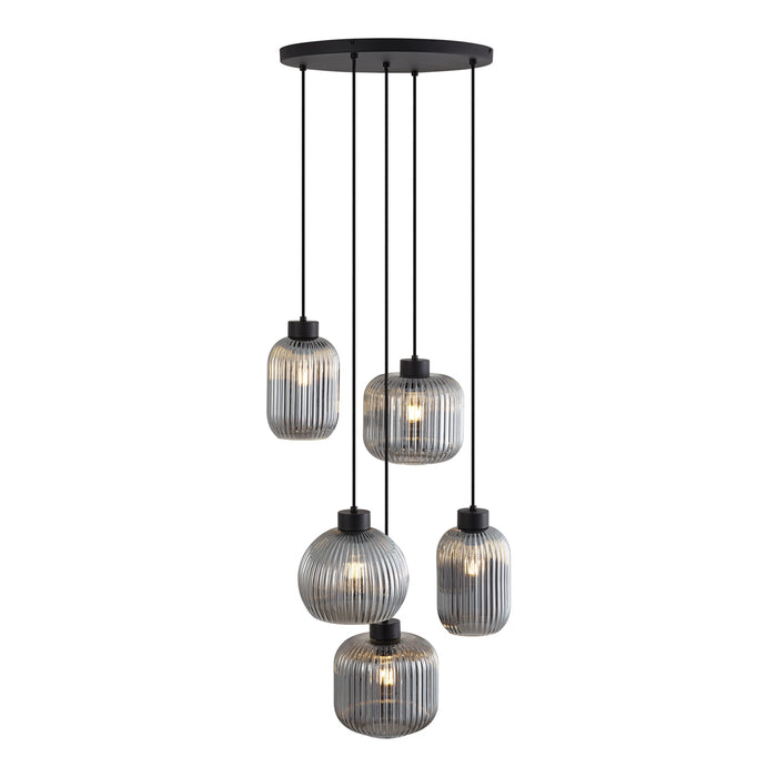 QAZQA Design hanglamp zwart met smoke glas 5-lichts - Ana