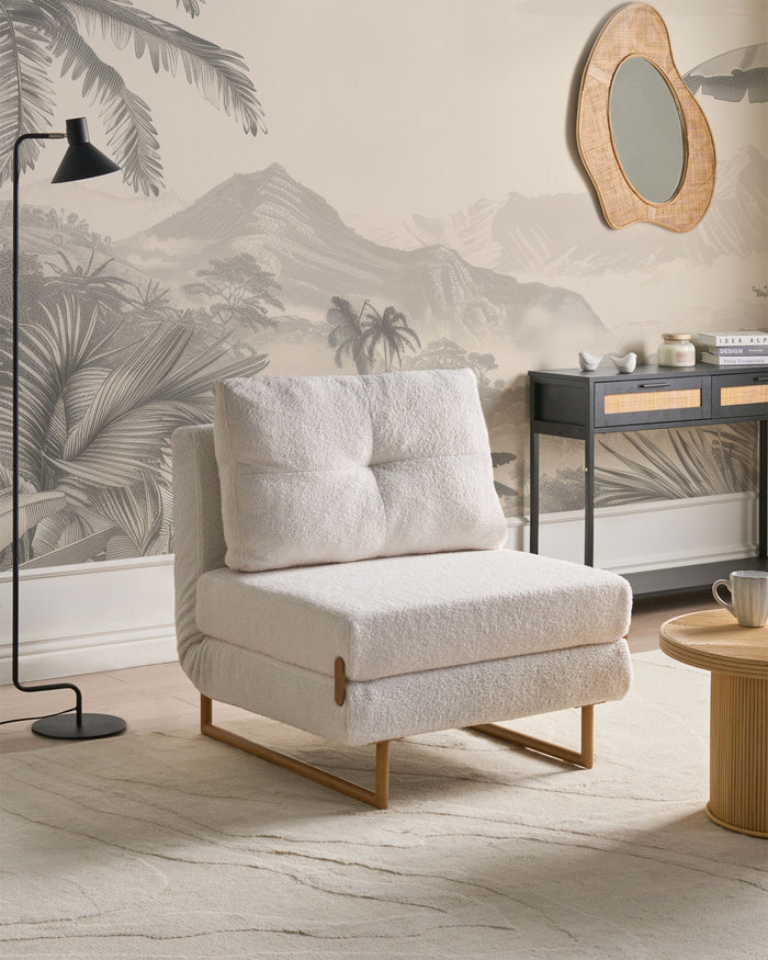 Beliani - JERSLEV - 1-zits slaapbank - Gebroken wit - Bouclé