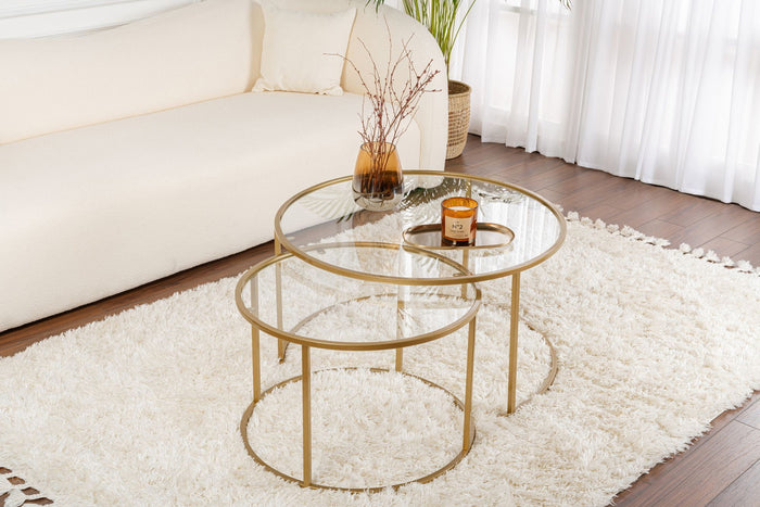Giga Meubel - Salontafel Aurum Ø80|Ø60cm Goud|Glas Set van 2