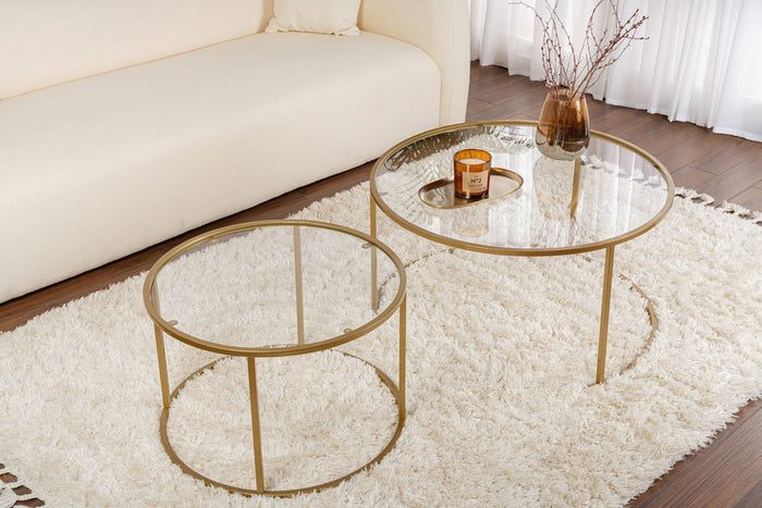 Giga Meubel - Salontafel Aurum Ø80|Ø60cm Goud|Glas Set van 2