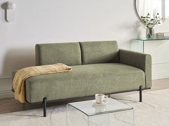 Beliani - SAVASSE - Chaise longue - Groen - Kunstlinnen