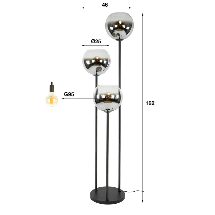 Giga Meubel - Vloerlamp Zwart - 3-lichts - 46x46x162cm - Bubble