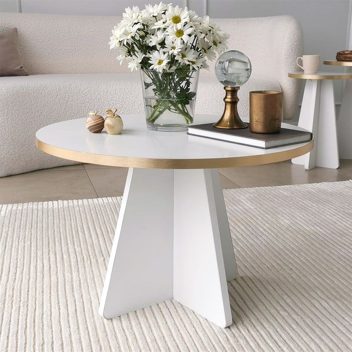 Giga Meubel - Salontafel Rond Wit|Goud - 60x60x40cm - Mushroom