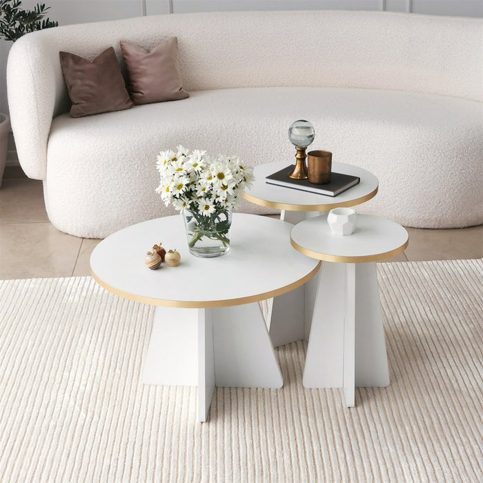 Giga Meubel - Salontafel Rond Wit|Goud - 60x60x40cm - Mushroom