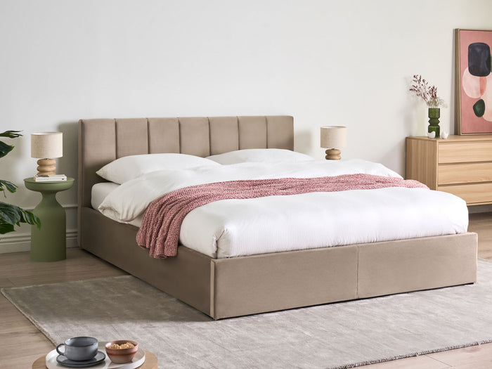 Beliani-DREUX-Bed met opbergruimte-Taupe-160 x 200 cm-Fluweel