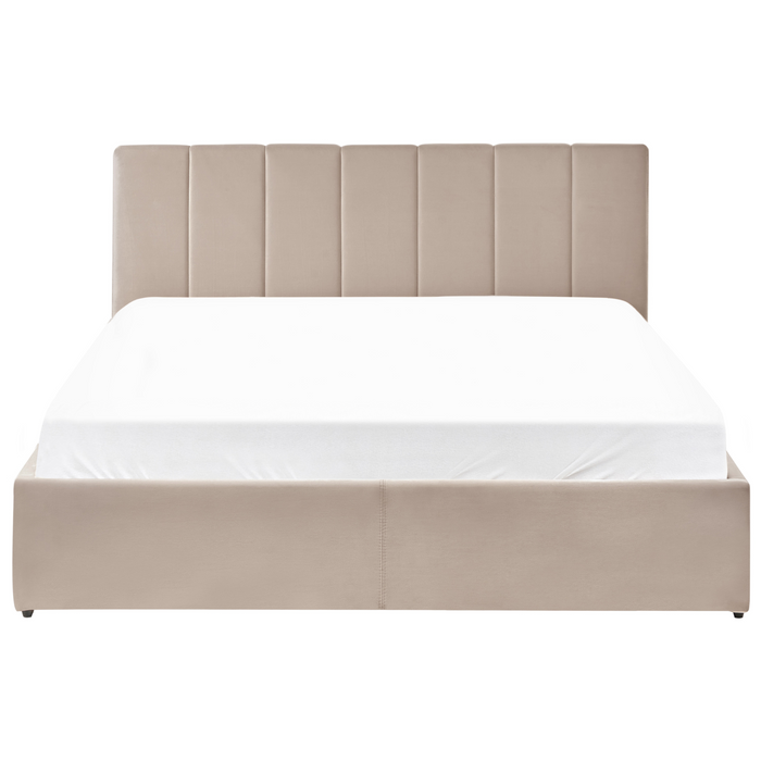 Beliani-DREUX-Bed met opbergruimte-Taupe-160 x 200 cm-Fluweel