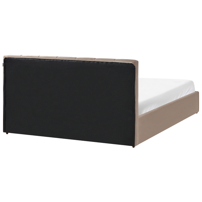 Beliani-DREUX-Bed met opbergruimte-Taupe-160 x 200 cm-Fluweel