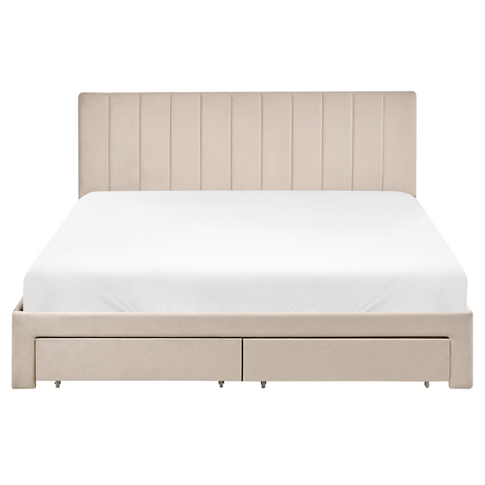 Beliani-LONZAC-Bed met opbergruimte-Beige-160 x 200 cm-Fluweel
