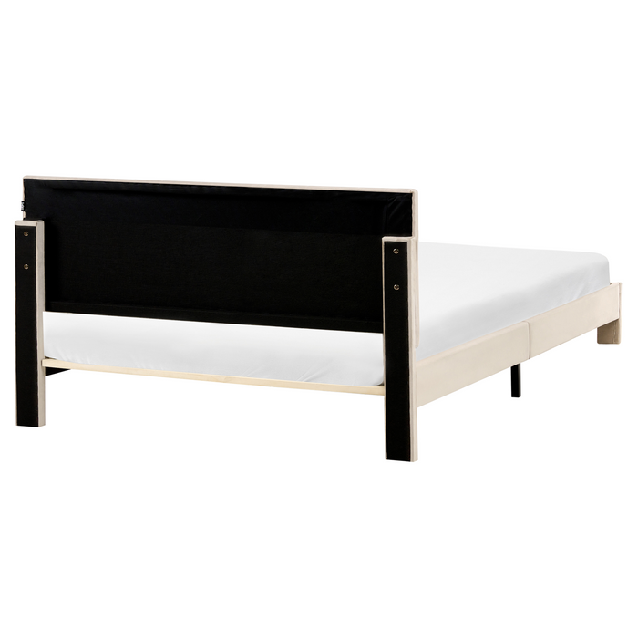 Beliani-LONZAC-Bed met opbergruimte-Beige-160 x 200 cm-Fluweel