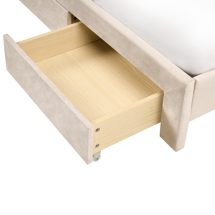 Beliani-LONZAC-Bed met opbergruimte-Beige-160 x 200 cm-Fluweel