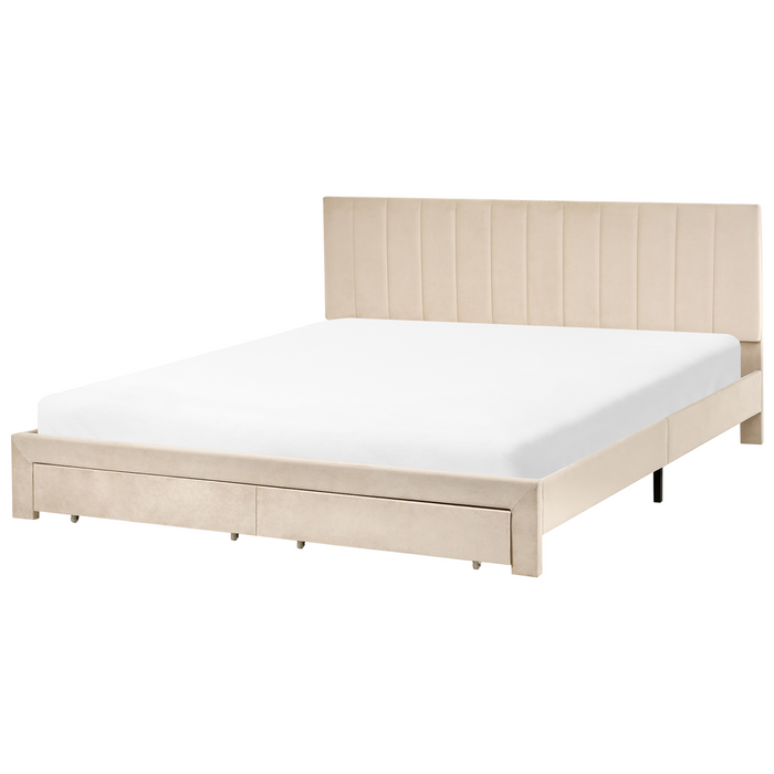 Beliani-LONZAC-Bed met opbergruimte-Beige-180 x 200 cm-Fluweel