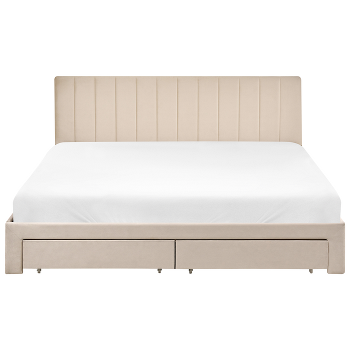 Beliani-LONZAC-Bed met opbergruimte-Beige-180 x 200 cm-Fluweel