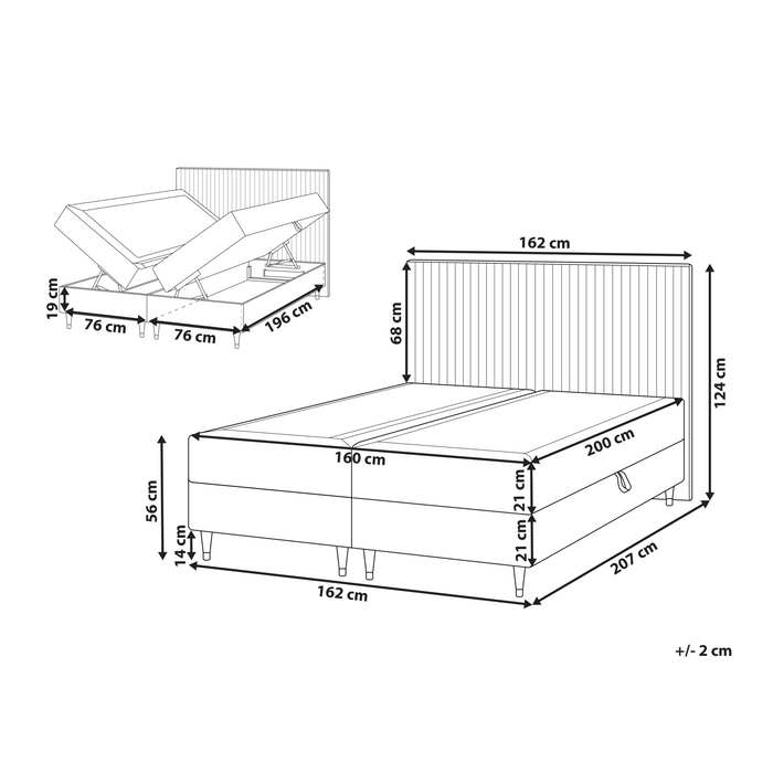 Beliani - DAME - Boxspringbed - Off-white - 160 x 200 cm - Fluweel