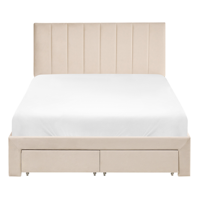 Beliani-LONZAC-Bed met opbergruimte-Beige-120 x 200 cm-Fluweel