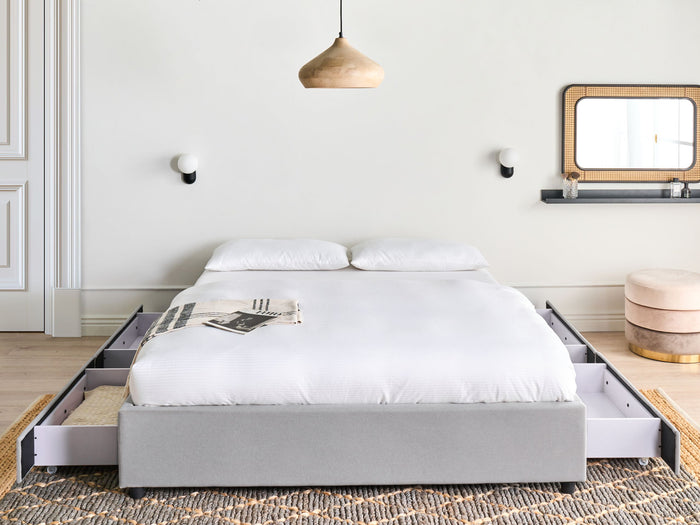 Beliani-PRADES-Bed met opbergruimte-Lichtgrijs-140 x 200 cm-Polyester