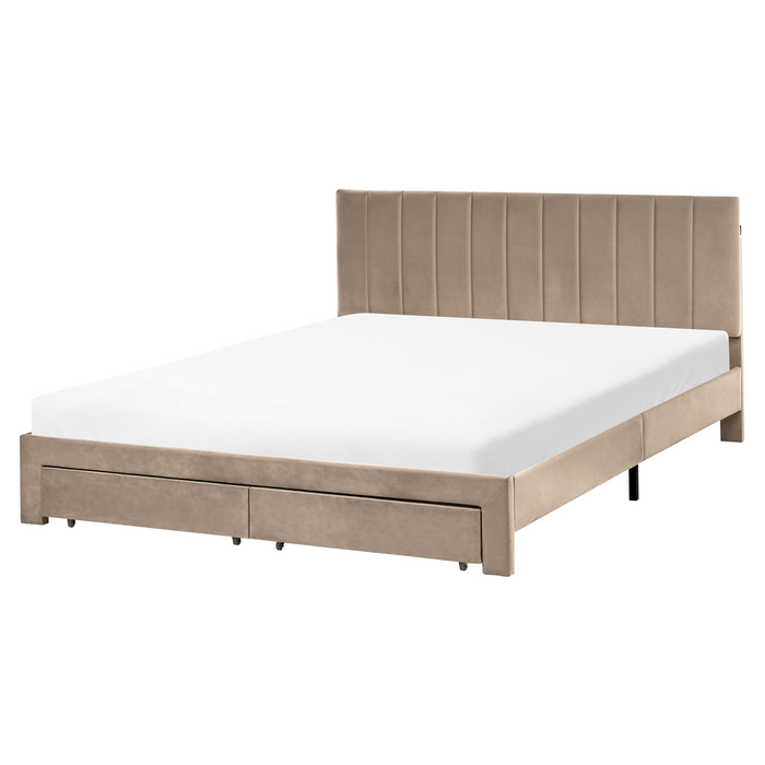 Beliani-LONZAC-Bed met opbergruimte-Taupe-160 x 200 cm-Fluweel