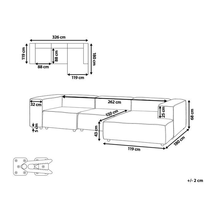 Beliani - ARDAL - Vierzitsbank - Groen - Linkszijdig - Corduroy