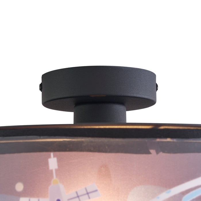 QAZQA Kinder plafondlamp zwart met ruimteschip en sterren - Harrie in