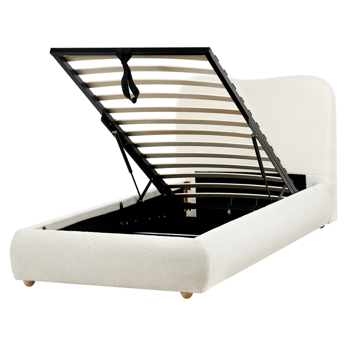 Beliani-BLAGNAC-Bed met opbergruimte-Gebroken wit-90 x 200 cm-Bouclé