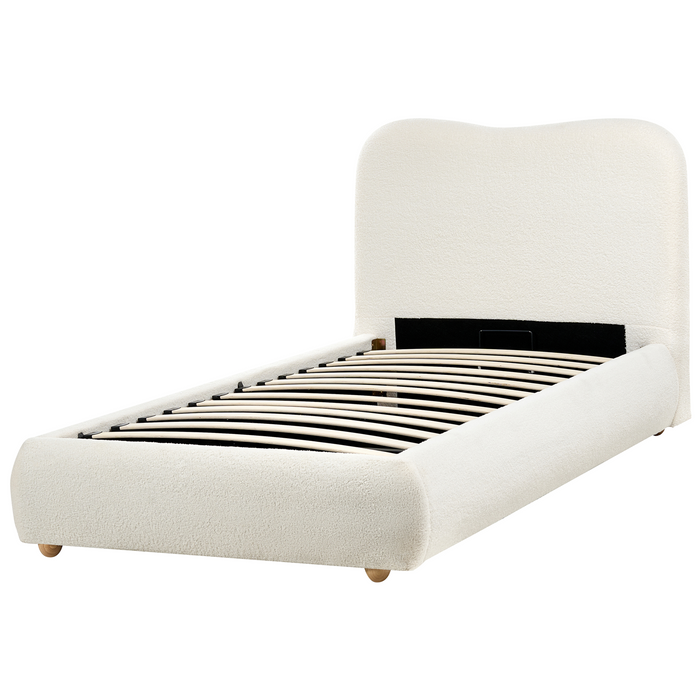 Beliani-BLAGNAC-Bed met opbergruimte-Gebroken wit-90 x 200 cm-Bouclé