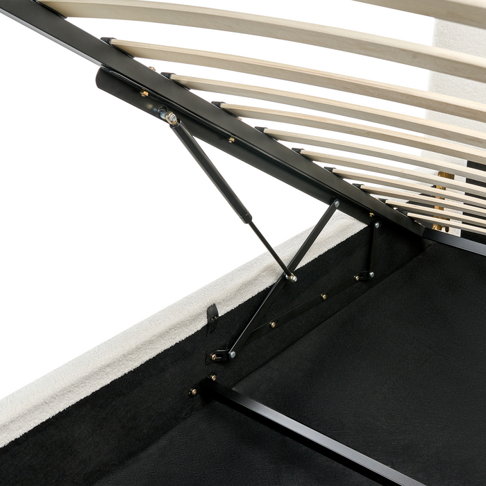 Beliani-BLAGNAC-Bed met opbergruimte-Gebroken wit-90 x 200 cm-Bouclé