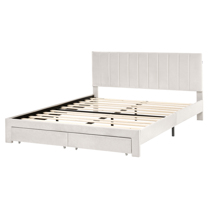 Beliani-LONZAC-Bed met opbergruimte-Gebroken wit-160 x 200 cm-Fluweel