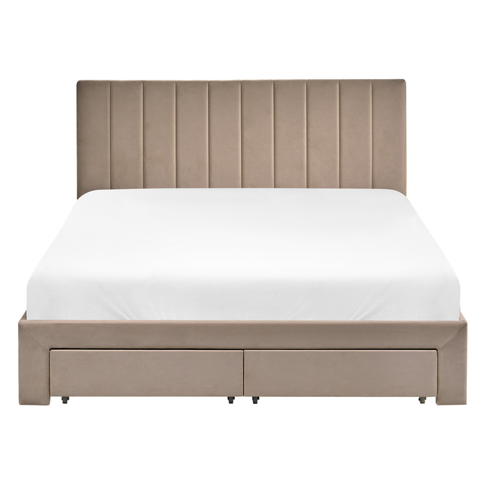 Beliani-LONZAC-Bed met opbergruimte-Taupe-140 x 200 cm-Fluweel