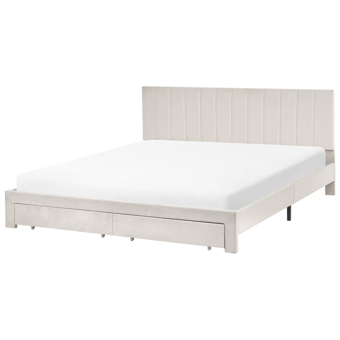 Beliani-LONZAC-Bed met opbergruimte-Gebroken wit-180 x 200 cm-Fluweel