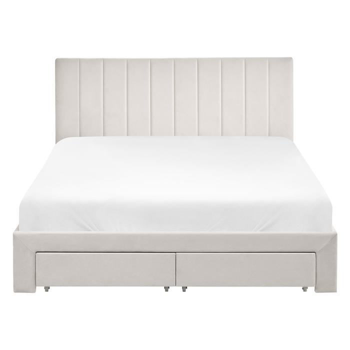 Beliani-LONZAC-Bed met opbergruimte-Gebroken wit-140 x 200 cm-Fluweel