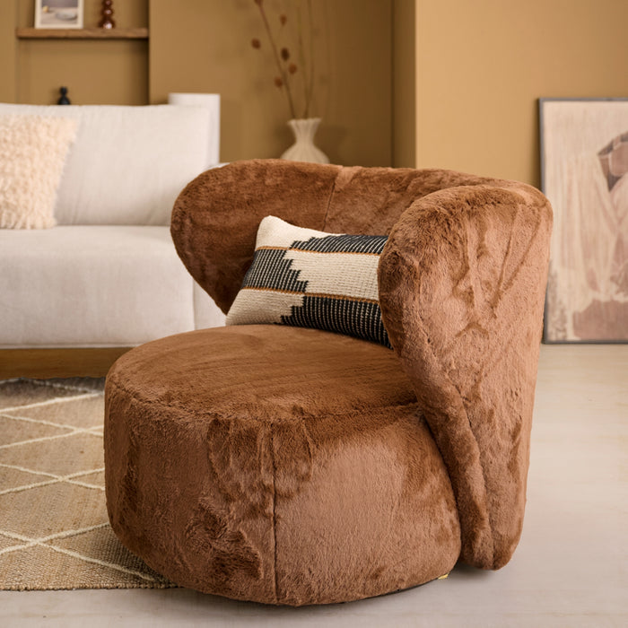 Draaifauteuil Luton - Bruin - Textiel - 99x78x87cm (BxHxD)