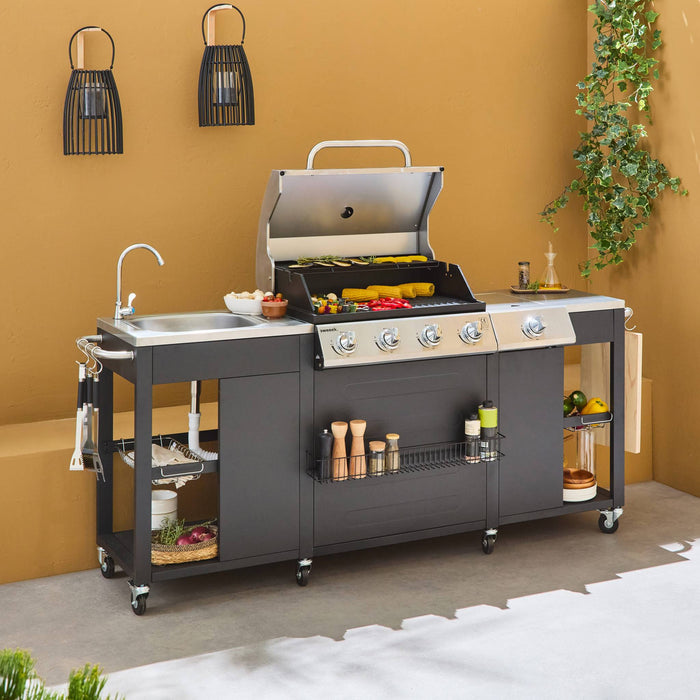 sweeek - Gasbarbecue met 4 branders + 1 zijbrander met accessoires en