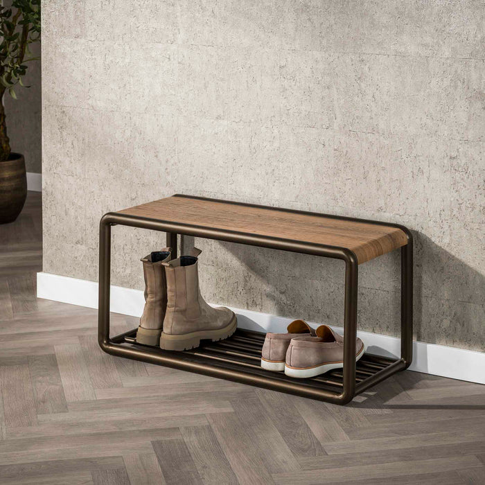 Giga Meubel - Schoenenbank Bruin Metaal - 80x35x40cm - Luno