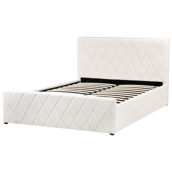 Beliani-ROCHEFORT-Bed opbergruimte-Gebroken wit-140 x 200 cm-Bouclé