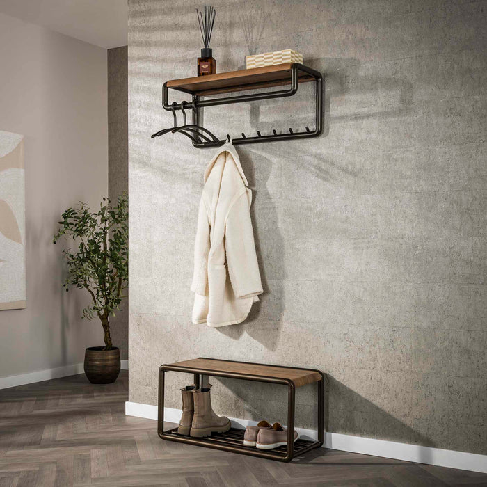 Giga Meubel - Schoenenbank Bruin Metaal - 80x35x40cm - Luno