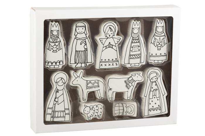 J-Line decoratie Kerststal 11delig dolomite - wit|zwart - large