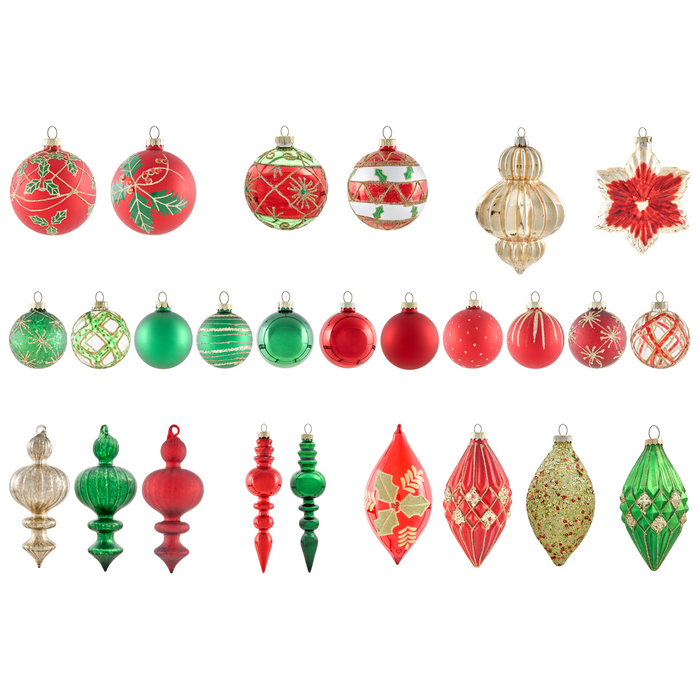 Beliani - TWINKLE - Set van 70 kerstballen - Rood|Groen - Glas