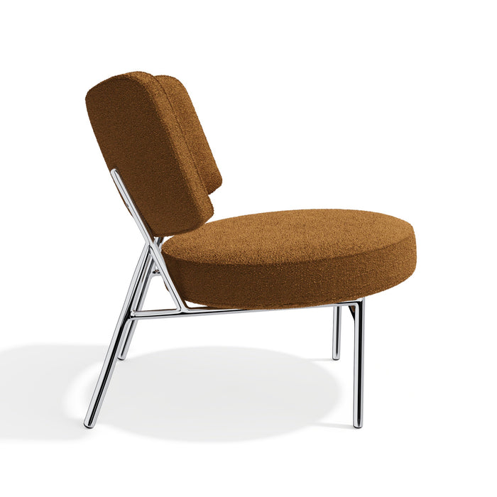 Fauteuil van boucléstof in mosterdgeel