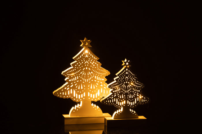 J-Line decoratie Kerstboom - hout - wit - large - LED lichtjes