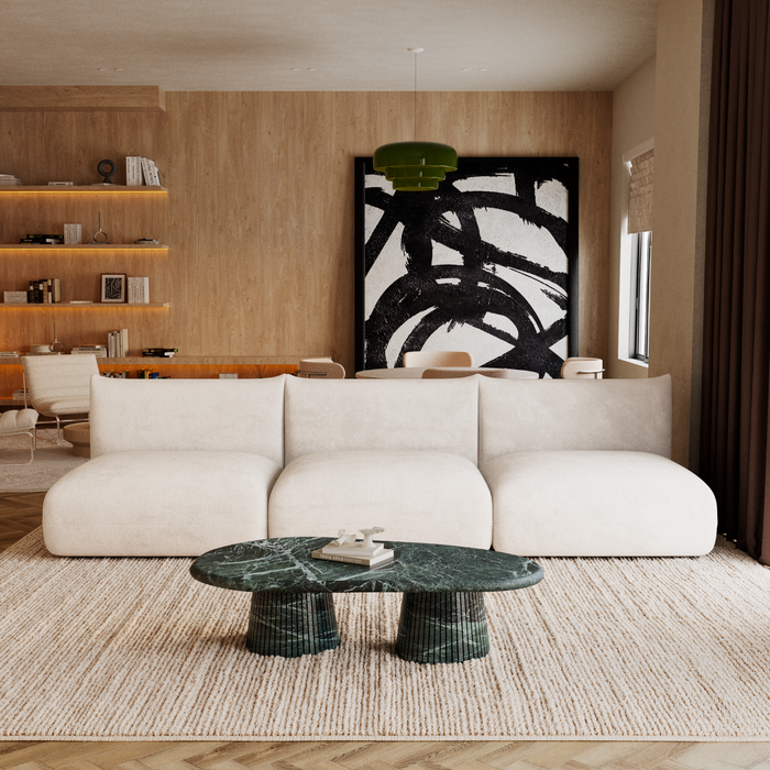 Modulaire bank voor 4-5 personen in crèmekleurig chenillefluweel