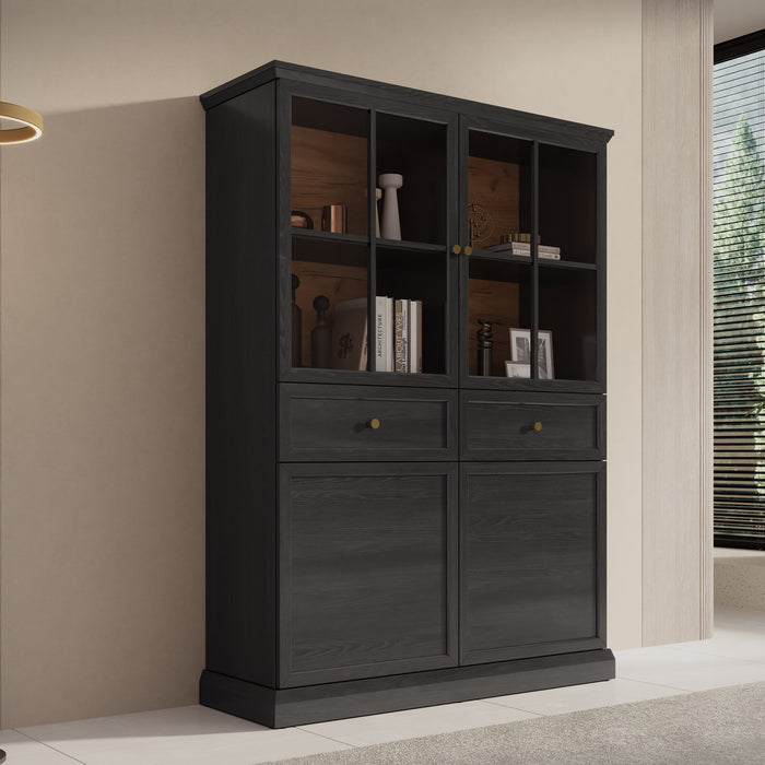 Meubella - Vitrinekast Leroy - Zwart eiken - 114 cm