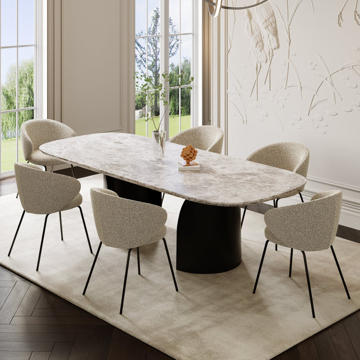 Set van 2 beige bouclé stoelen met zwarte poten