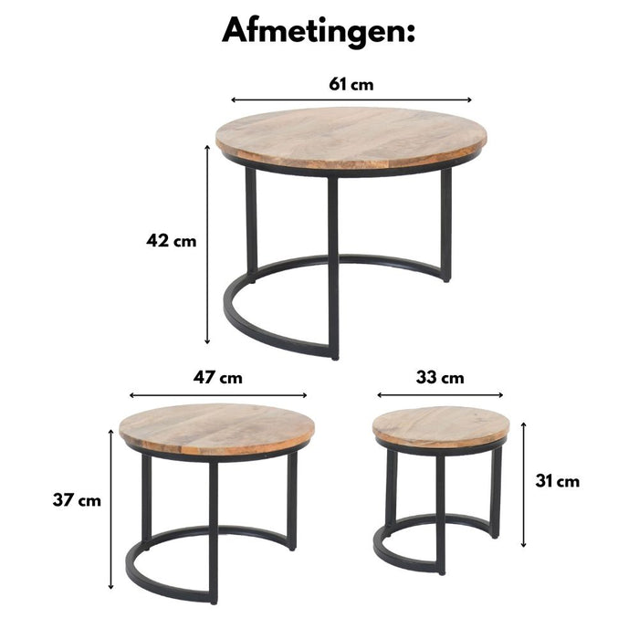 Home67 - Salontafel Set van 3 - Industriële Salontafelset Erjan - Goud
