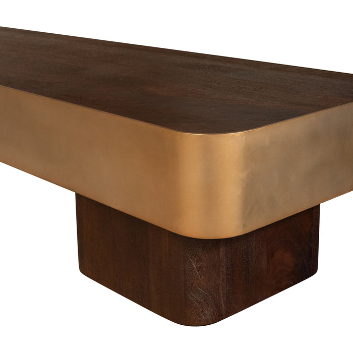 PTMD Warren Coffee Table 180x45x31 Brown Wood Gold Mtl