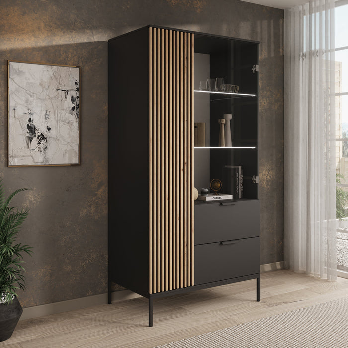 Meubella - Vitrinekast Marbella - Zwart - 100 cm