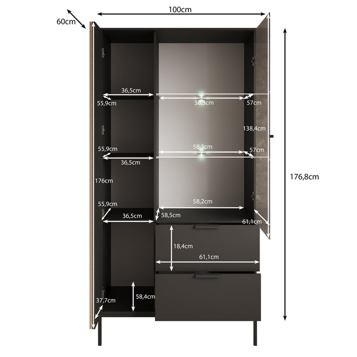 Meubella - Vitrinekast Marbella - Zwart - 100 cm