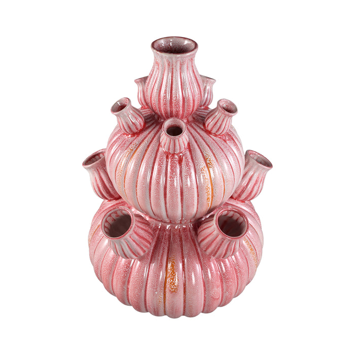 PTMD Nolou Pink Ceramic Tulip Vase Ribbed Round L