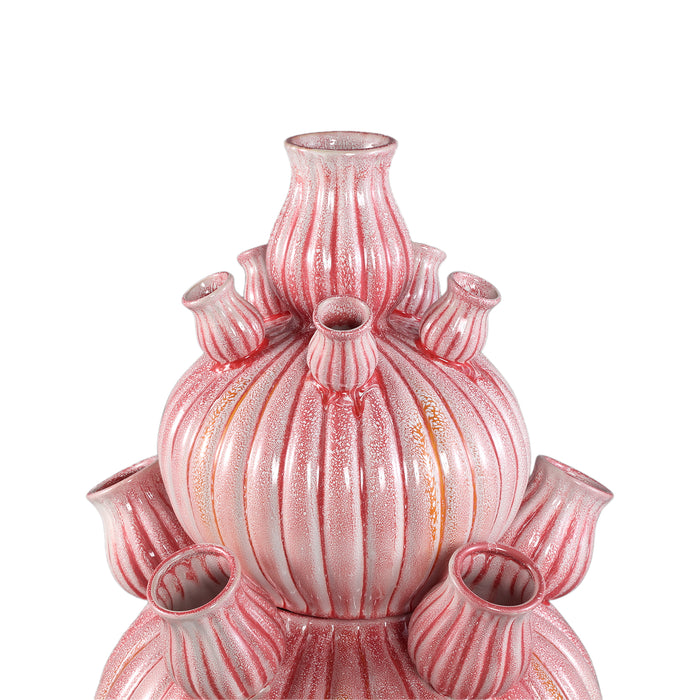 PTMD Nolou Pink Ceramic Tulip Vase Ribbed Round L
