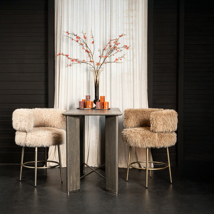 PTMD Hair Brown Bar Chair Brown Metal Base